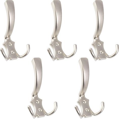 Set di 5 ganci murali tripli 115 x 72 x 65 mm - Appendiabiti / Portabiti - Cappello / Accappatoio / Asciugamano da bagno / Doccia / Bagno - Finitura satinata (1/5)