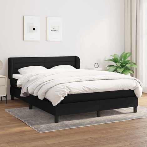 Cama box spring con colchón tela negro 140x190 cm (1/5)