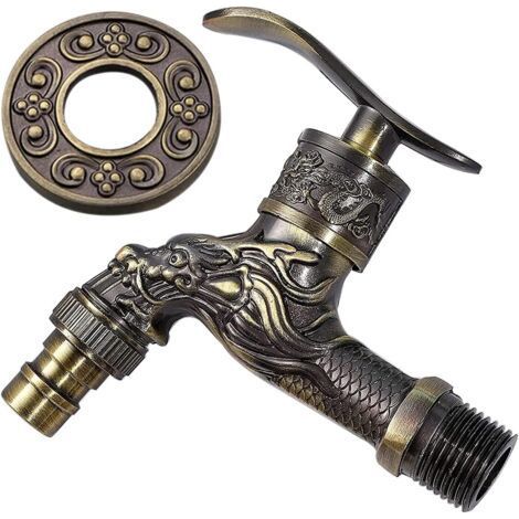 Vintage Zinc Alloy Faucet,Antique Brass Faucet Handle Laundry Bathroom Wall Mount Washing Machine Outdoor Faucet Garden Single Hose Cold Faucet (1/5)