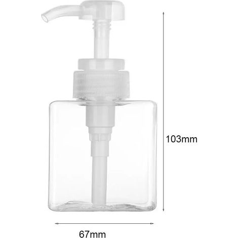 Flacon carré transparent de 250 ml pour savon liquide, mousse fouettée, shampoing, lotion, gel douche, distributeur de savon. (1/5)