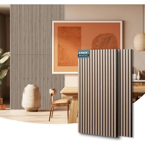 2 Panneaux acoustiques extra épais, panneaux muraux en bois massif de 1,44 m², pour la décoration murale du salon, du bureau(Walnut, 2pcs-12060cm) (1/5)