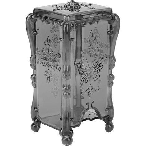Porte-tampon en Coton avec Motif de Rose Papillon (gris transparent) Matériau ABS, Ouverture Inférieure pour un Accès Facile, Grande capacité pour les Boules de Coton et les Anneaux à cheveux (1/5)