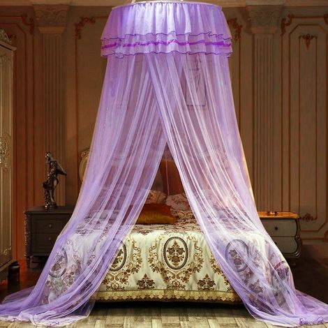 Moustiquaire en maille de dentelle pour lit de fille Princess Design pour la maison et les voyages, Violet