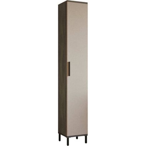 Armadio Multiuso 1 Anta Eusebe, 5 Ripiani, Appendiabiti, 6 Vani, 30x184h cm Marrone