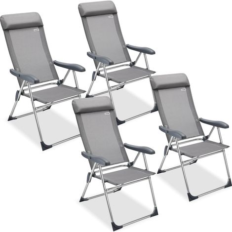 4x Garden Chair Aluminium High Back Grey Folding Camping Outdoor Patio Furniture (1/5)