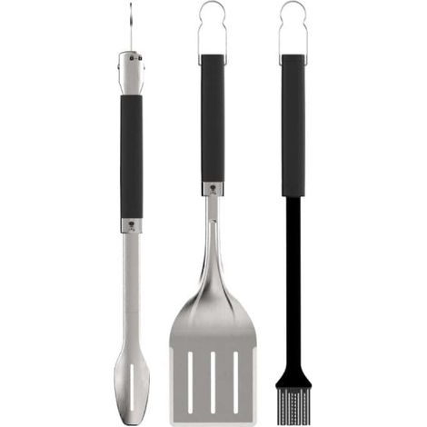 Weber – Kit de 3 ustensiles barbecue – Spatule inox, pince avec verrouillage, pinceau silicone – Prise en main antidérapante – Compatible lave-vaisselle (1/10)