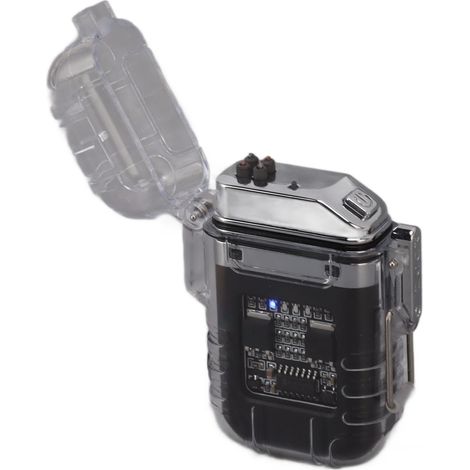 Briquet électrique à double arc, transparent, étanche, coupe-vent, avec indicateur de charge, noir. (1/5)