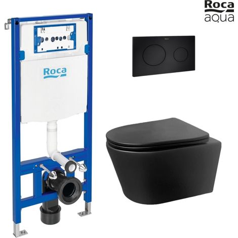 BASTIDOR ROCA DUPLO PACK CISTERNA EMPOTRADA Y PULSADOR PL10 NEGRO MATE CON INODORO SUSPENDIDO Rimless LIA Negro de AzulBath (1/5)