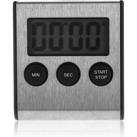 Minuteur Cuisine LCD Numérique - Plage 0 à 99 min 59 s - Support de Bureau Intégré et Aimants - Métal - 1 Pièce