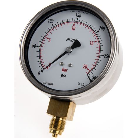 Manomètre RS PRO, 0psi à 300psi, raccord G 3/8, Ø cadran 100mm ( Prix pour 1 )
