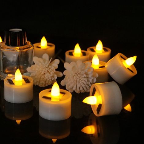 Bougie Solaire - Lampe À Thé Sans Flamme - Diamètre 3,5 Cm Hauteur 3 Cm - LED Blanc Chaud - Autonome 6 à 8 H - IP44 - 18 Pièces (1/5)
