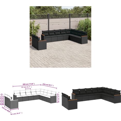 10-tlg. Garten-Sofagarnitur mit Kissen Schwarz Poly Rattan - Gartenmöbel - Rattan Möbel - Outdoor Sofa - Lounge Set - Esszimmergarnitur - Home & Living (1/3)