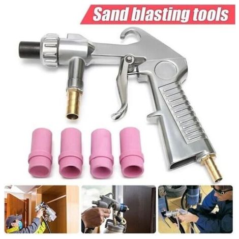 Pistolet de sablage Pneumatique Sableuse Décapage + 4x Céramique Buse 4/5/6/7mm (1/4)