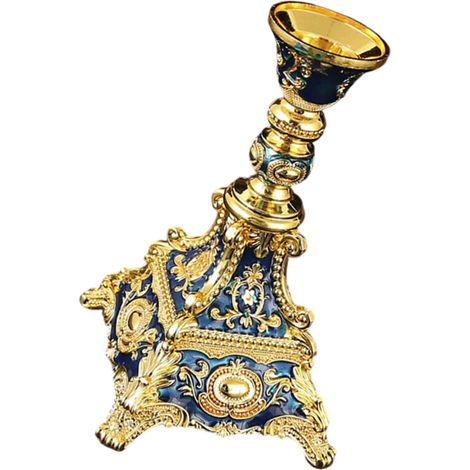 Candeliere conico decorativo classico in lega - Blu e oro (1/2)