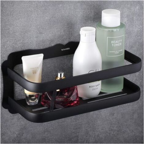 Panier de Douche et Cuisine Serviteurs de Douche, Colle Brevetée + Auto-adhésif, Aluminium, Finition Mat, Noir (1/5)