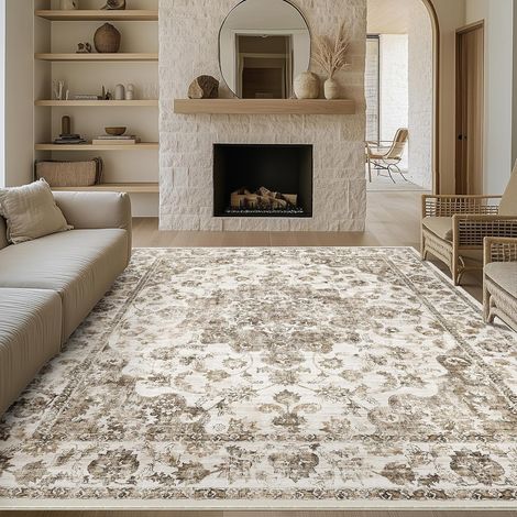 Marron Vintage Tapis Salon 300x400cm Rug Lavable en Machine (1/5)