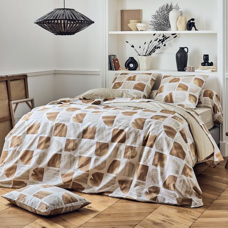 Housse de couette coton graphique Marron Clair 260x240 cm