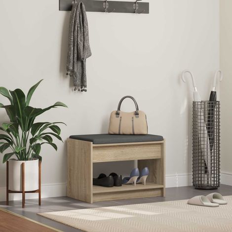 Flurbank mit Kissen mit Regal Sonoma-Eiche 63 x 38 x 45 cm