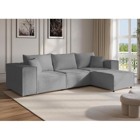 Deco in paris canape dangle modulable en velours cotele epais gris configuration reversible largeur 298 cm profondeur 105 cm confort optimal (1/5)