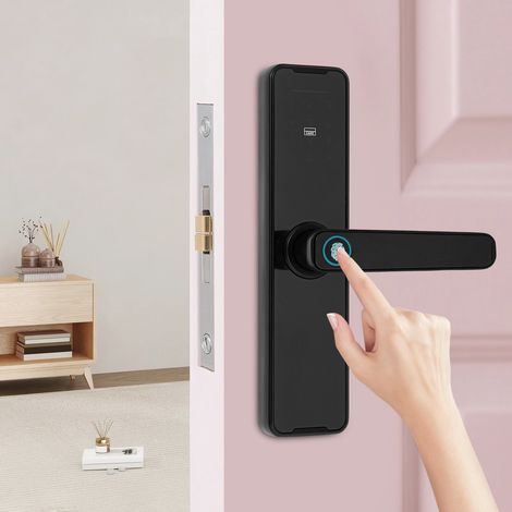 Serratura per porta con impronta digitale, serratura intelligente con maniglia, serratura digitale per porta, serratura antifurto intelligente per case, appartamenti, nera