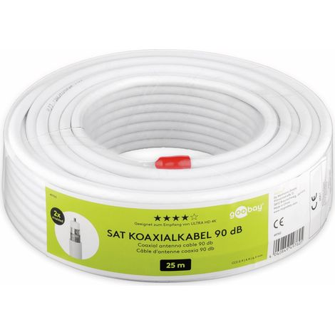 goobay 90 dB câble d’antenne coaxial Quattro, 2x blindé, CCS, 25 m, blanc, pour installations de câbles SAT numériques et à large bande (49760) (1/2)