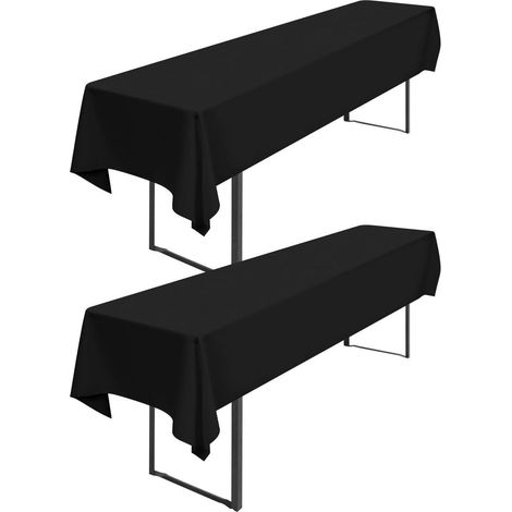 Lot de 2 nappes de table de bière 250x100 cm Noir, Polyester 200GSM