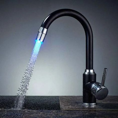 LED noir peinture en aérosol robinet mitigeur monotrou évier de cuisine lavabo robinet d'eau chaude et froide peut être tourné 800 (1/4)