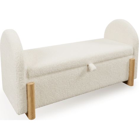 Banco arcón de cama blanco de chenilla bouclé, 106 cm, cierre suave (1/5)