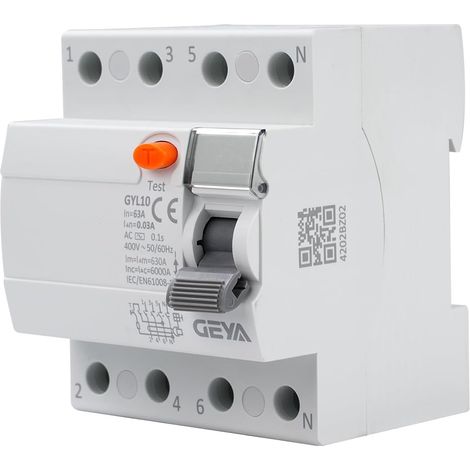 Disjoncteur différentiel 63A 30ma 4 broches Disjoncteur triphasé RCCB AC 380V Disjoncteurs électriques 4P 63A Disjoncteur GYL10-4P-63A-0,03A (1/5)