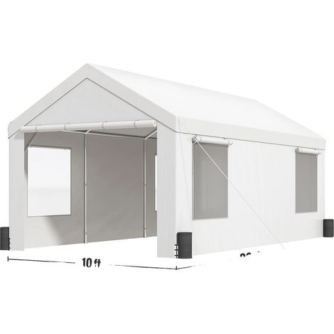 Carport, Cadre Métallique Résistant, Design Ventilé, 10x20FT Blanc (1/2)