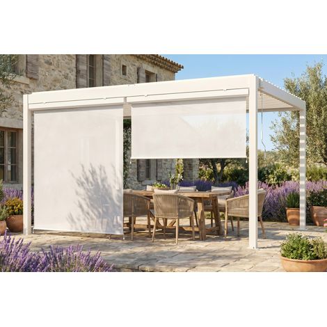 Pergola bioclimatique 4x3m autoportée PIANA aluminium blanc avec stores rétractables côté 4m (1/5)