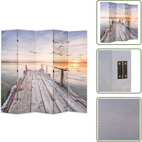 VidaXL - vidaXL Biombo divisor plegable 200x170 cm lago - Lago con puesta de sol