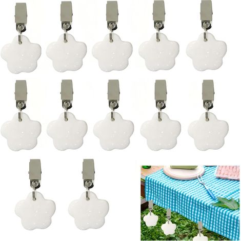 Lot de 12 poids de nappe en pierre naturelle en forme de fleur - Support de nappe - Pour l'extérieur - Avec pince en acier - Pour famille, fête, mariage, jardin, pique-nique (1/5)