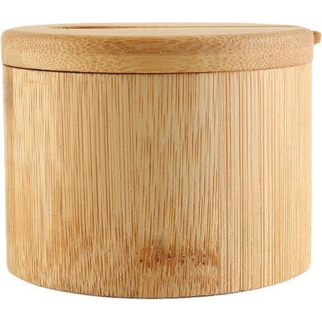 Lot de 2 boîtes à sel rondes en bambou pour sel et épices avec couvercle pivotant magnétique et 2 cuillères, récipient à poivre et épices, pot à épices, bol, bocaux pour la cuisine (1/5)