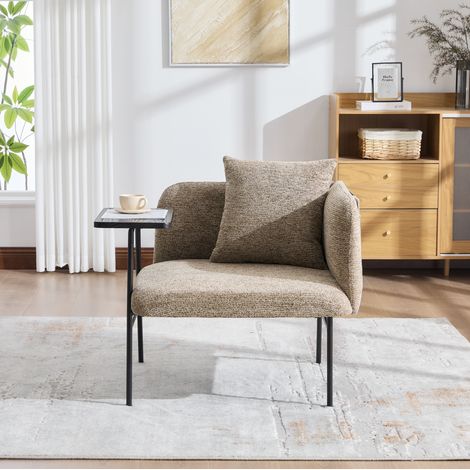 Sillón 86x72x71 cm caqui en chenilla con mesa auxiliar integrada y bolsillos laterales (1/5)