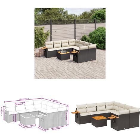 Salon de jardin 9 pcs avec coussins noir résine tressée - Ensemble Salon De Jardin - Meuble Extérieur - Canapé Jardin - Résine Tressée - Rotin Synthétique - Home & Living (1/3)