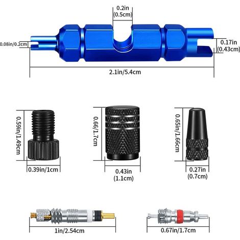 15-teiliges Fahrradventil-Reparaturset – Presta-/Schrader-Einsätze, Adapter und Werkzeug (1/4)