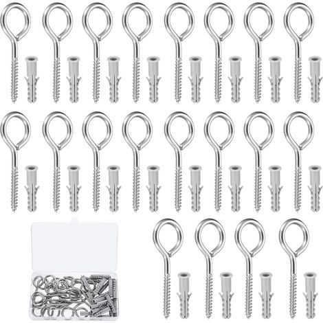 21 Pcs Crochets Vis à œillets à Vis, M5 x 70 mm Crochet à Visser, Crochet de Plafond Bois, Crochets à Visser Charge Lourde en Acier Inox pour Paniers à Plantes Tasse + 21 Chevilles (1/5)