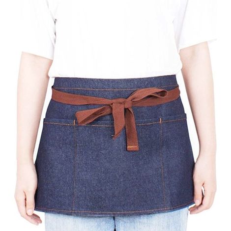 Tablier en jean taille neutre pour la maison et la cuisine, tablier en jean de chef, tablier de serveur demi-court pour restaurant (1/4)