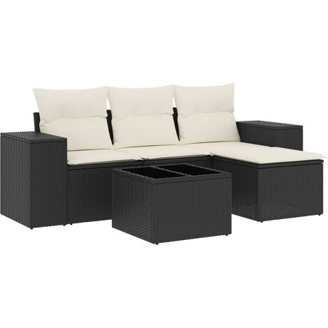 Set Divani da Giardino 5 pz Salotto da Giardino con Cuscini in Polyrattan Nero (1/5)