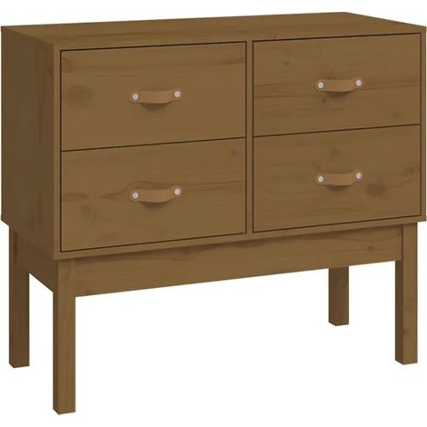 Armoire console en bois de pin massif salon bureau 90 x 40 x 78 cm rangement optimal style rustique en bois marron miel (1/5)