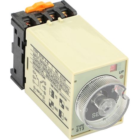 Relè temporizzato all'accensione Hyuduo ST3PA-B 0-10s con pulsante di controllo, base di cablaggio rapido per circuito di controllo automatizzato, CA 220V
