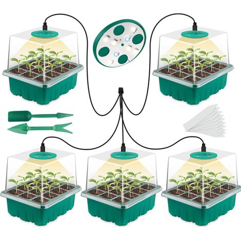 Nouveau kit de mini-serre pour plantes en lot de 5, avec lampe solaire à spectre complet, boîte de culture d'intérieur avec couvercle et aérations.-AquaForge