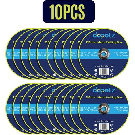 Dapetz ® Metal Cutting Discs 230mm Stainless Steel For Angle Grinder 230 x 3.2 x 22.2mm High Performance Grinder Discs With 22.2mm Bore For Precise Cutting & Smooth Grinding 10PCS (1/5)