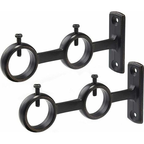Lot de 2 supports pour tringle à rideaux - Crochets doubles - Noir-Guazhuni (1/5)