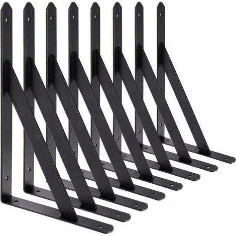 8-teiliges Wandregal-Set, 90°-Dreiecksträger aus Stahl, 200 mm x 120 mm, Schwarz - KZQ