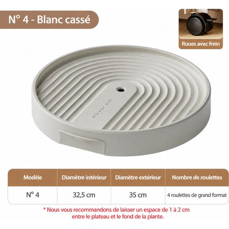 Support roulant pour pot de fleurs N° 4 blanc crème diamètre intérieur 32,5 cm plateau avec roulettes 36 × 7,5 × 36 cm 980 g – Livraison gratuite