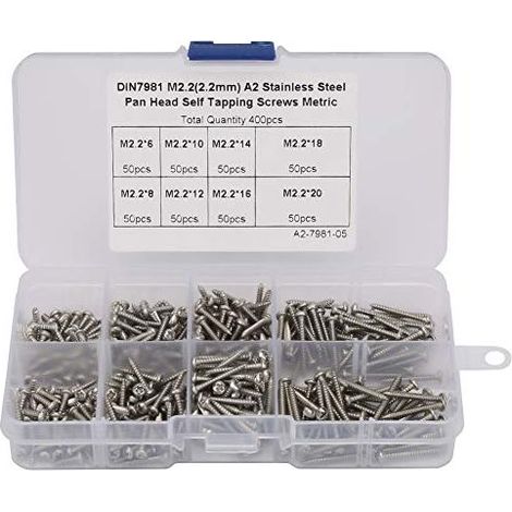 Viti autofilettanti in acciaio inox ad alta resistenza, 400 pezzi, M2.2, kit assortito di viti a testa cilindrica (1/5)