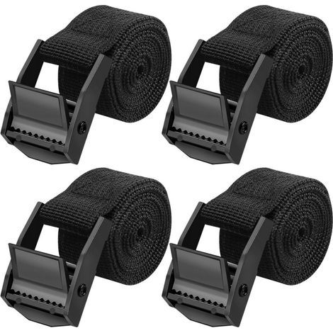 Lot de 4 sangles d'arrimage de 100 cm très résistantes Capacité de charge de 250 kg Sangle de toit à cliquet avec boucles réglables pour moto, vélo, sac à dos (1/5)