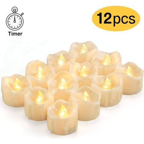 LED-Kerzen mit Timer, 12 LED-Teelichter, flammenlose Kerzen, flackernde elektrische Kerzen aus echtem Wachs mit CR2032-Batterien, automatische Timerfunktion: 6 Stunden Zündzeit und 18 Stunden Brenndau (1/5)